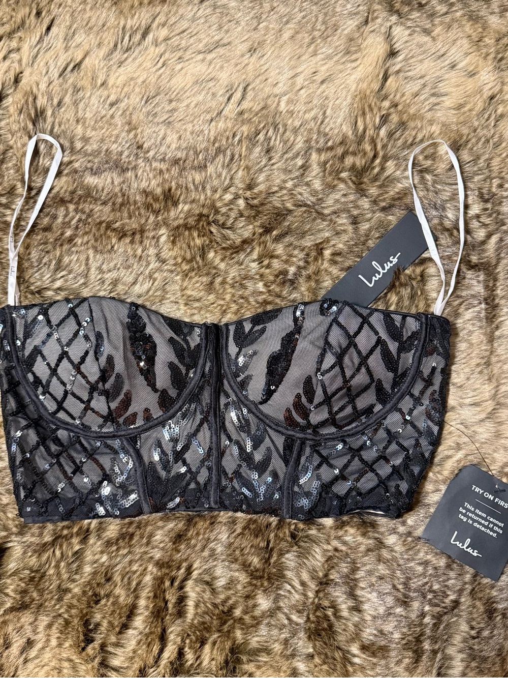 Lulus Black Sequin Strapless Corset Top NWT Small